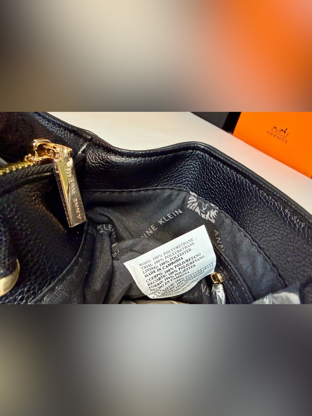 🆕ANNE KLEIN Black Pebbled Leather Shoulder Bag with Scarf Accent - Picture 12 of 16